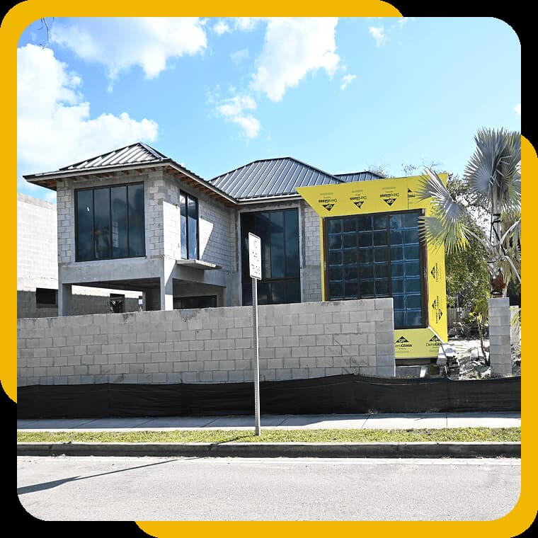 New residential home construction and concrete structure in Miami, South Florida